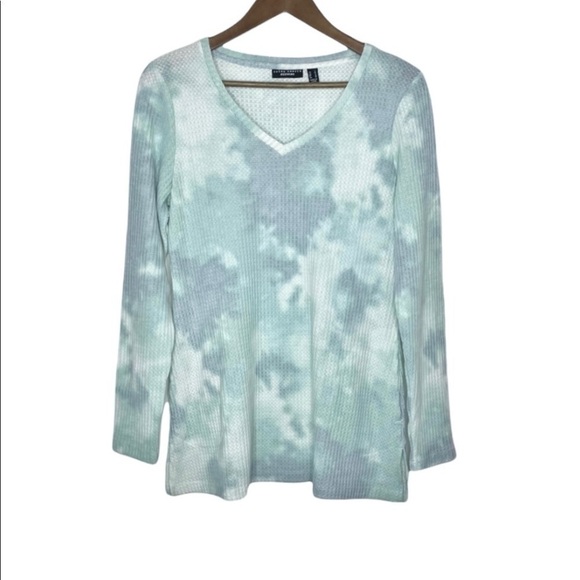 𝅺Susan Graver Weekend Printed Brushed Waffle Knit Tunic Top Mint NWOT New - Picture 1 of 12